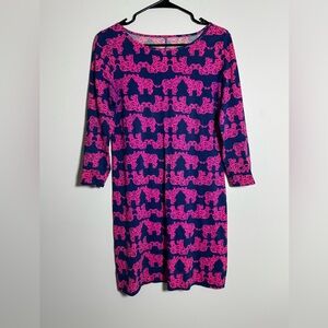 Lilly Pulitzer Elephant Print Dress Blue Pink Pima Cotton Size S